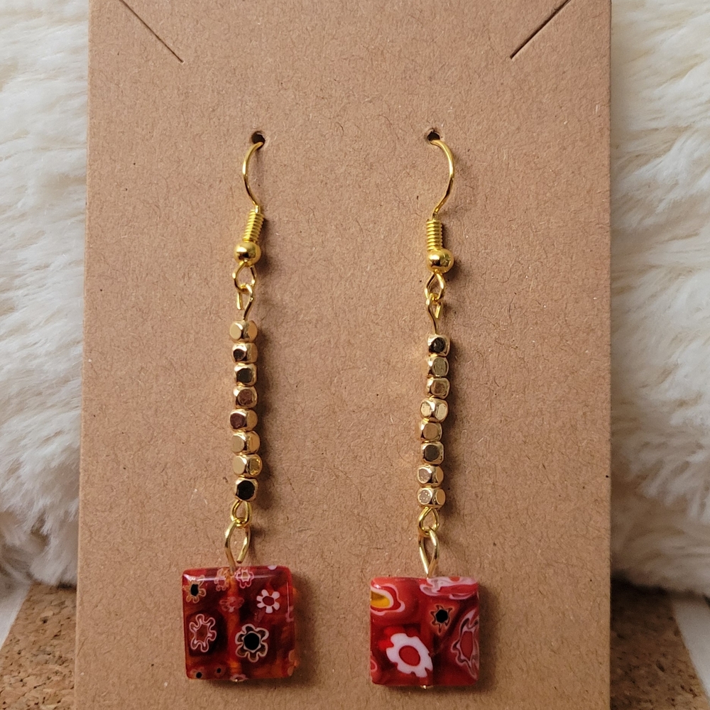 Elegant Red and Gold Dangle Earrings